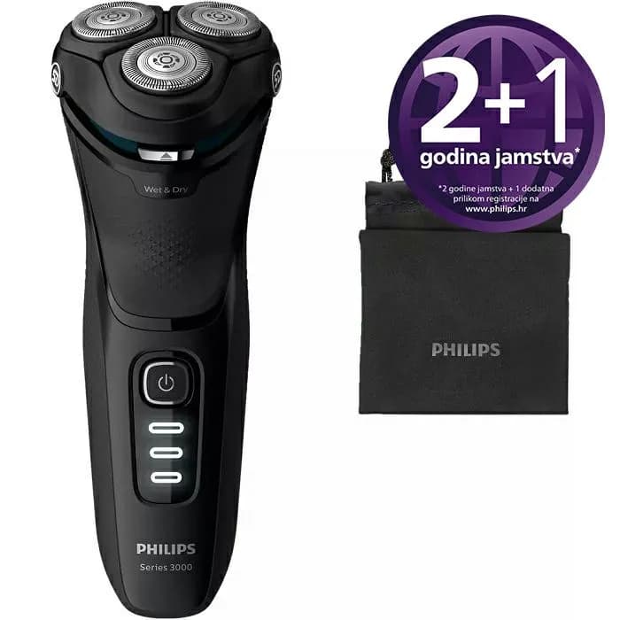 Električni brijač Philips Shaver 3000 Series S3233/52, za mokro i suho brijanje, bežični, crni