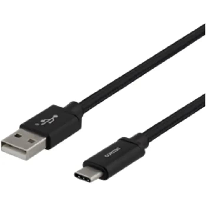 Kabel Deltaco, USB-A (M) na USB-C (M), pleteni, 1.0m, crni