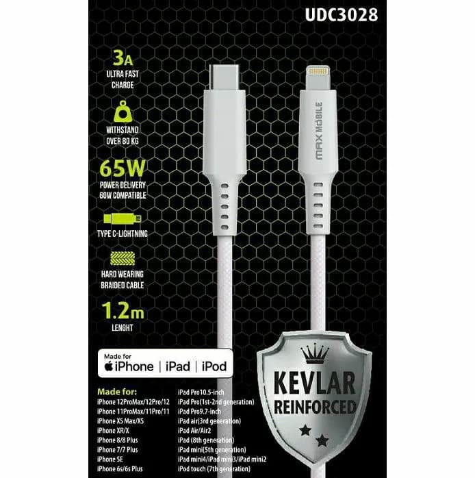 Kabel Max Mobile UDC3028, USB-C (M) na Lightning (M), 1.2m, bijeli