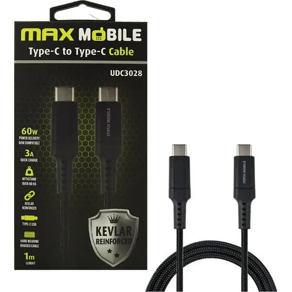 Kabel Max Mobile UDC3028, USB-C (M) na USB-C (M), 1.0m, crni