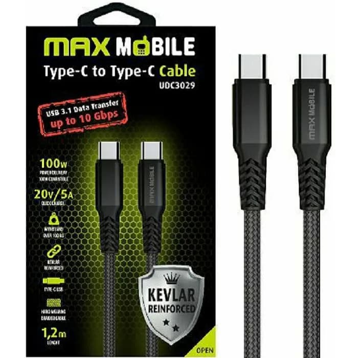 Kabel Max Mobile UDC3029, USB-C (M) na USB-C (M), 1.2m, crni