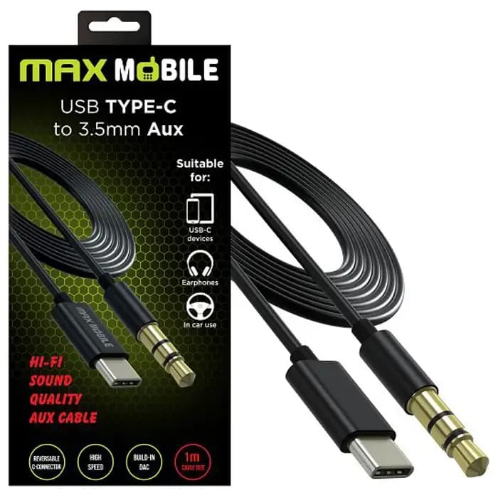 Kabel Max Mobile, USB-C (M) na 3.5mm (M), 1.0m, crni