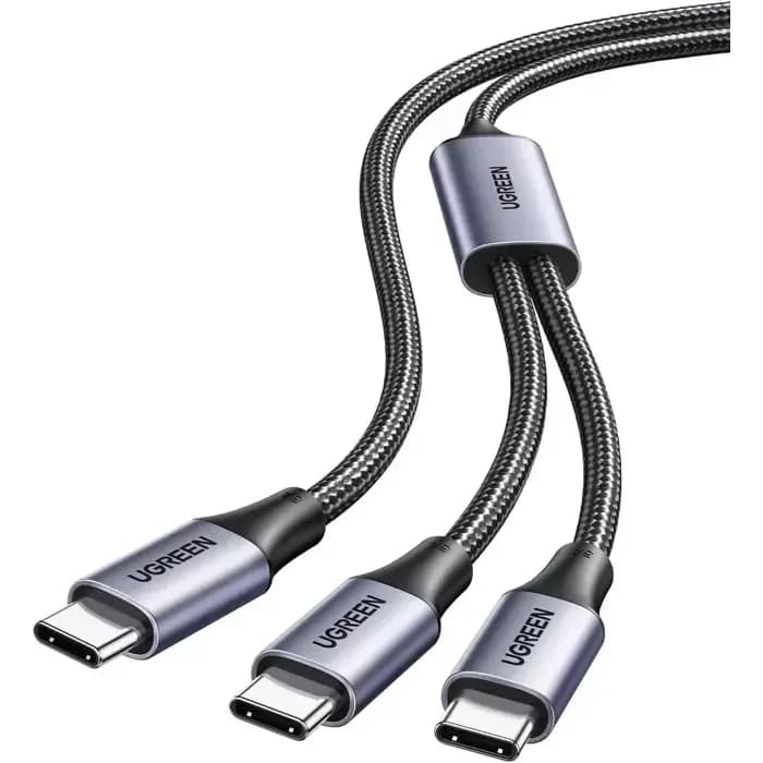 Kabel Ugreen 35087, 2u1, USB-C (M) na USB-C (M) + USB-C (M), 1.5m, sivi