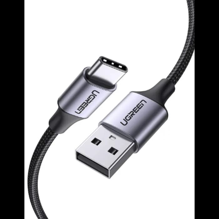 Kabel Ugreen 60124, USB-A 2.0 (M) na USB-C (M), 0.25m, pleteni, QC, 18W, crni