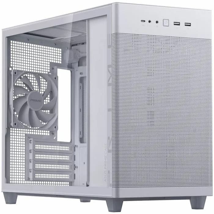 Kućište Asus Prime AP201 TG, Small tower, kaljeno staklo, bez napajanja, Micro ATX, bijelo