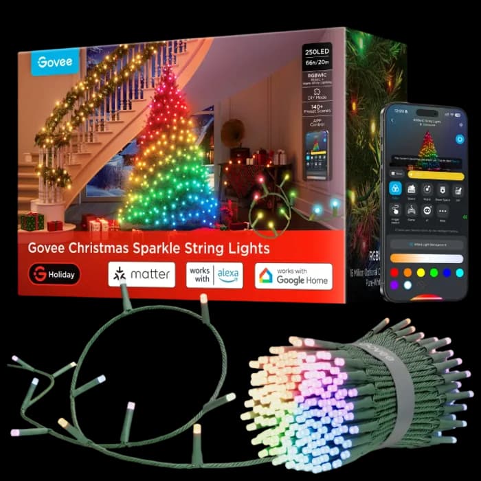 Lampice za bor Govee, 20.0m, WiFi, Bluetooth, RGBWIC