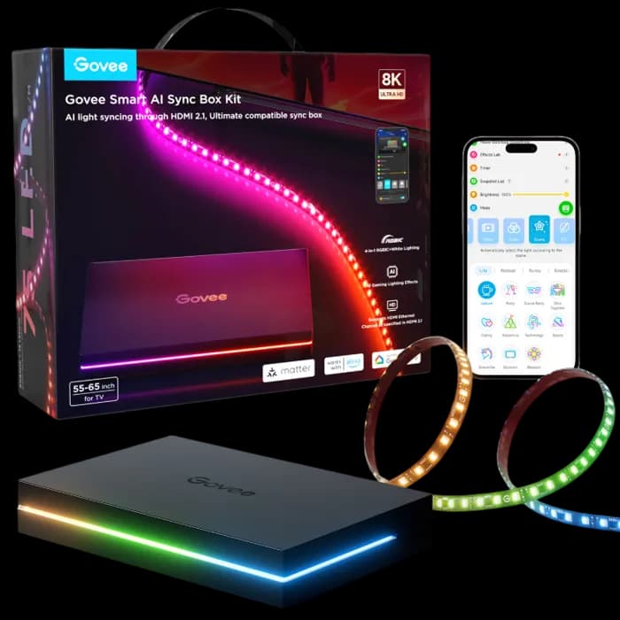 LED traka Govee Smart AI Sync Box Kit, H8604, 6.0m, WiFi, Bluetooth, RGBICW, za 55-65"