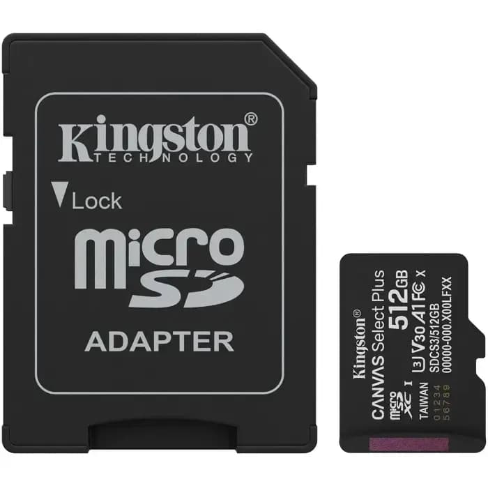 Memorijska kartica Kingston Canvas Select Plus, microSDXC, HC Class 10, 512GB + SD Adapter