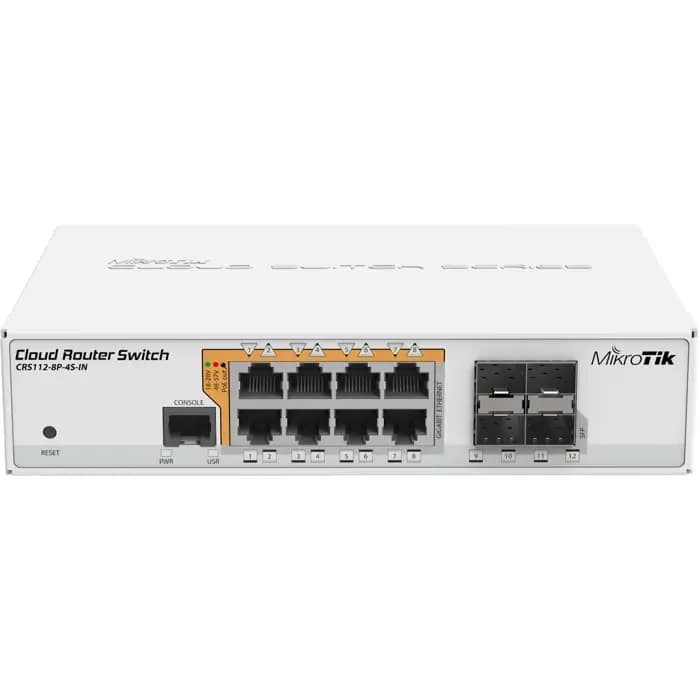 MikroTik 8x Gigabit Ethernet Smart Switch CRS112-8P-4S-IN, PoE-out, 4xSFP cages desktop case