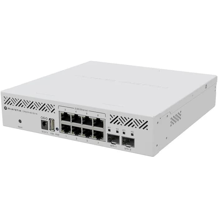 Mikrotik Cloud Router Switch CRS310-8G+2S+IN, 800 Mhz CPU, 256MB RAM, 8×2.5GLAN, 2×SFP+, RouterOS L5, desktop kučište, rackmount ears, PSU