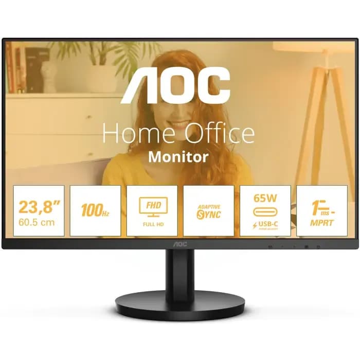 Monitor AOC 23.8" 24B3CA2, IPS, Adaptive-Sync 100Hz, 1ms, HDMI, 2xUSB 3.2, USB-C, Zvučnici, Full HD