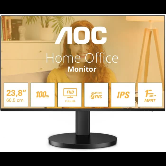 Monitor AOC 23.8" 24B3HA2, IPS, Adaptive-Sync 100Hz, 1ms, VGA, HDMI, Zvučnici, Full HD