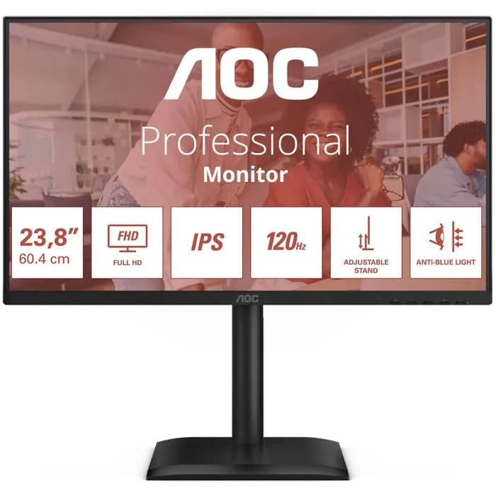 Monitor AOC 23.8" 24E4U, IPS, Adaptive-Sync 120Hz, VGA, HDMI, DP, 4xUSB 3.2, Zvučnici, Pivot, Full HD