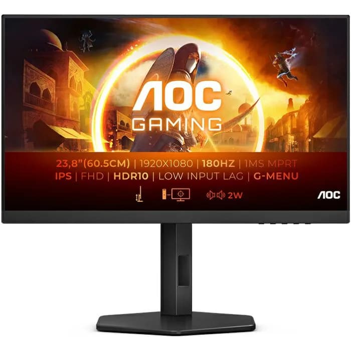 Monitor AOC 23.8" 24G4X, IPS, gaming, NVIDIA G-Sync 180Hz, 1ms (GTG), HDR10, 2xHDMI, DP, Zvučnici, Pivot, Full HD