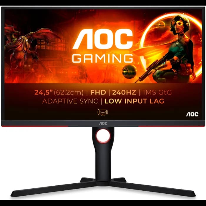 Monitor AOC 24.5" 25G3ZM, VA, gaming, AMD FreeSync Premium 240Hz, 1ms (GTG), 2xHDMI, DP, Pivot, Full HD