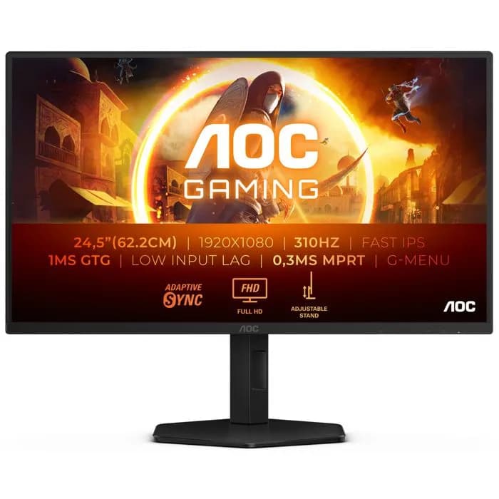 Monitor AOC 24.5" 25G4SXU, Fast IPS, gaming, Adaptive-Sync 300Hz (310Hz OC), 0.3ms, HDR400, 2xHDMI, DP, 4xUSB 3.2, Pivot, Full HD