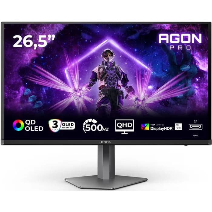 Monitor AOC 26.5" Agon AG276QKD2, QD-OLED, gaming, Adaptive-Sync, NVIDIA G-Sync 500Hz, 0.03ms (GTG), HDR500, 2xHDMI, DP, 2xUSB 3.2, Zvučnici, Pivot, 2K