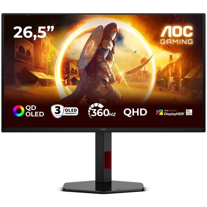 Monitor AOC 26.5" Q27G4SDR, QD-OLED, gaming, Adaptive-Sync 360Hz, 0.03ms (GTG), HDR400, 2xHDMI, DP, 2xUSB 3.2, Pivot, 2K