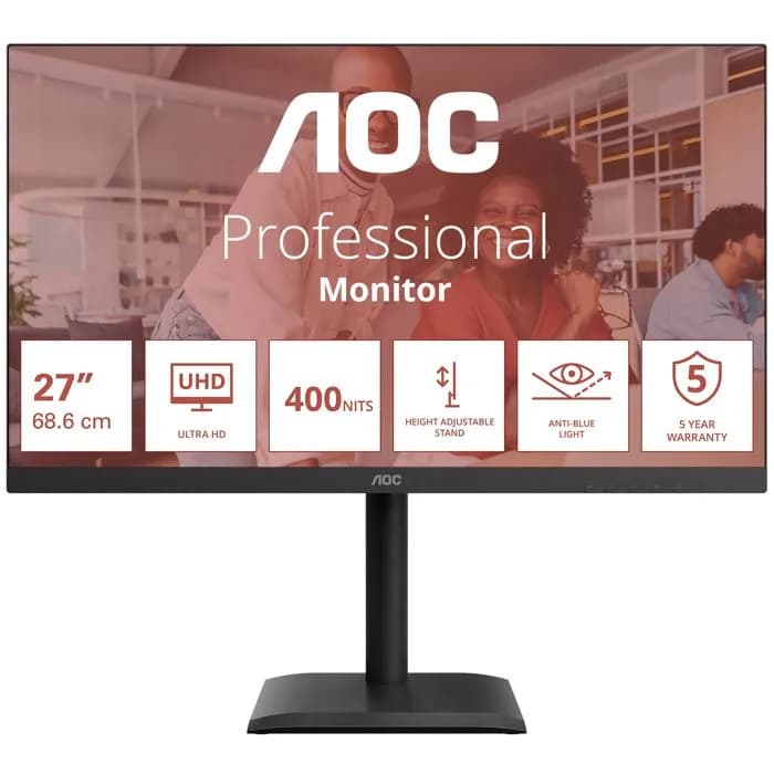 Monitor AOC 27" U27E4CV, IPS, Adaptive-Sync, 2xHDMI, DP, 4xUSB 3.2, USB-C, RJ45, Zvučnici, Pivot, 4K