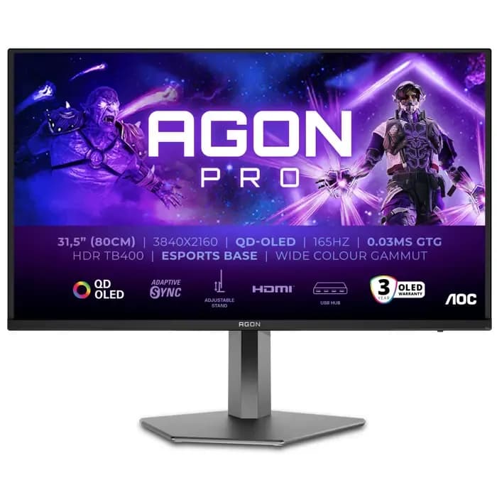Monitor AOC 31.5" Agon Pro AG326UD, QD-OLED, gaming, Adaptive-Sync 165Hz, 0.03ms (GTG), HDR400, 2xHDMI, DP, 3xUSB 3.1, Zvučnici, Pivot, 4K