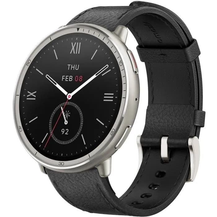 Pametni sat Amazfit Active 2 Round, 44mm, crni s kožnim remenom