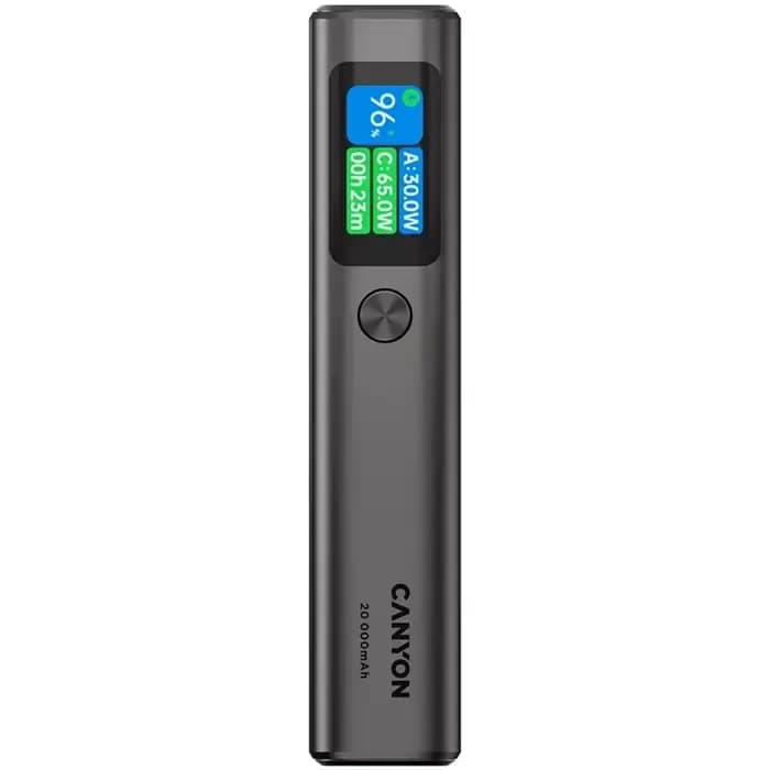 Power Bank Canyon OnPower 230, 20000mAh, 130W, USB-A, 2xUSB-C, tamnosivi