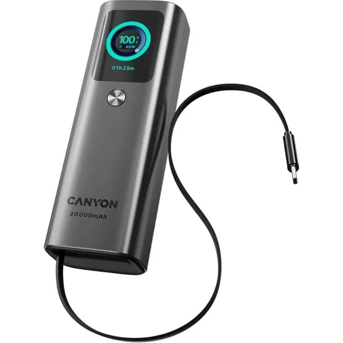 Power bank Canyon OnPower 265, 20000mAh, 165W, USB-A, 2xUSB-C, tamnosivi