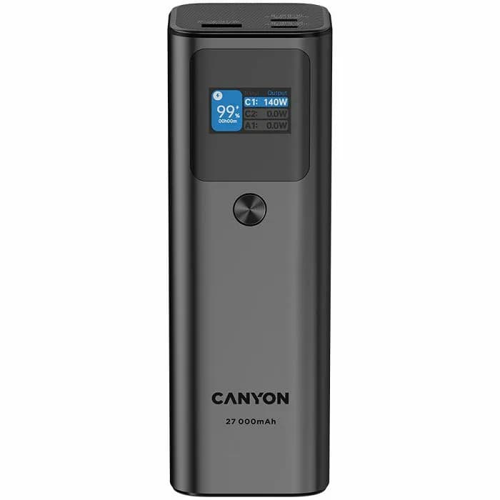 Power Bank Canyon PB-2010, 27000mAh, 140W, USB-A, 2xUSB-C, sivi