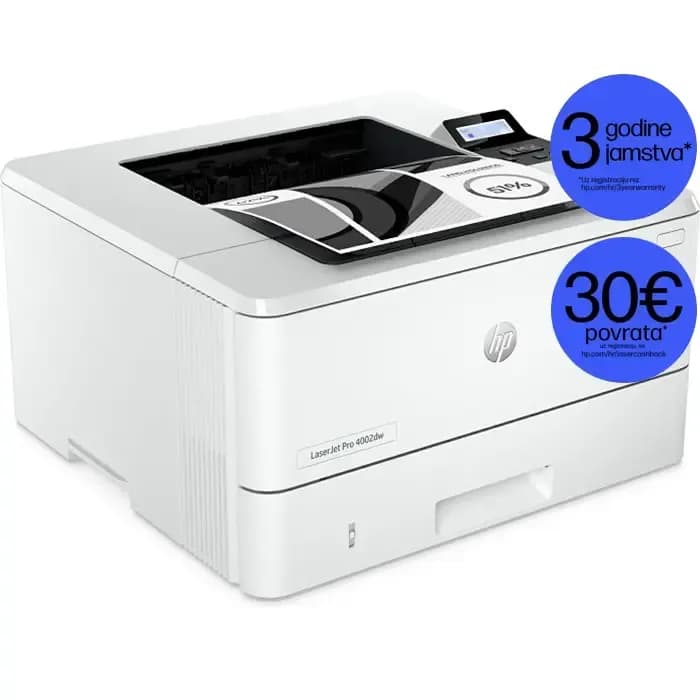Printer HP LaserJet Pro 4002dw, 2Z606F, crno-bijeli ispis, duplex, LAN, USB, WiFi, A4