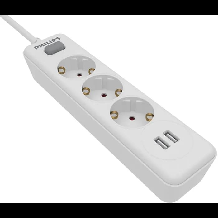 Produžna letva Philips SPN3032WA/58, 3xŠuko, 2xUSB-A, 2.0m, bijela
