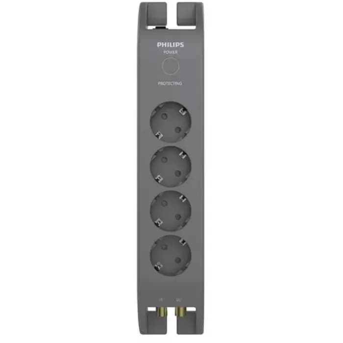 Produžna letva Philips SPN5144A/58, prenaponska zaštita, 4xŠuko, Phone, Coax, 2.0m, crna
