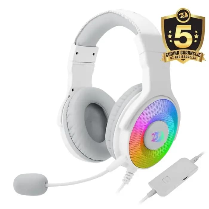 Slušalice Redragon Pandora 2 H350W-RGB-1, žičane, gaming, mikrofon, over-ear, PC, PS4, Xbox, Switch, bijele