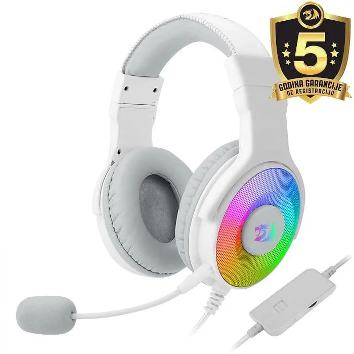 Slušalice Redragon Pandora H350W RGB, žičane, gaming, mikrofon, over-ear, RGB, PC, PS4, Xbox, bijele
