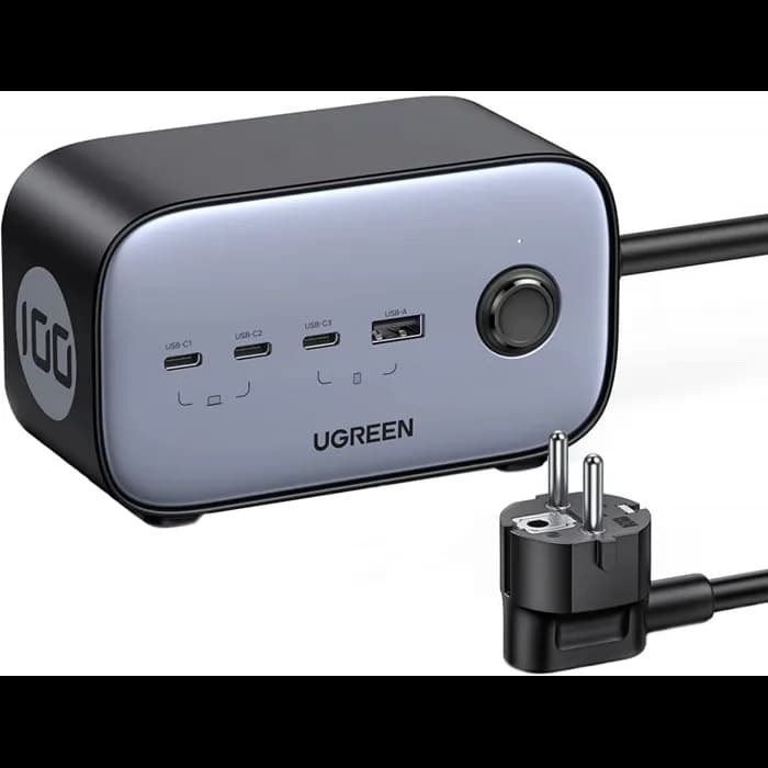 Strujni punjač Ugreen DigiNest Pro, 100W, USB-A, 3xUSB-C, 2xŠuko, sivi