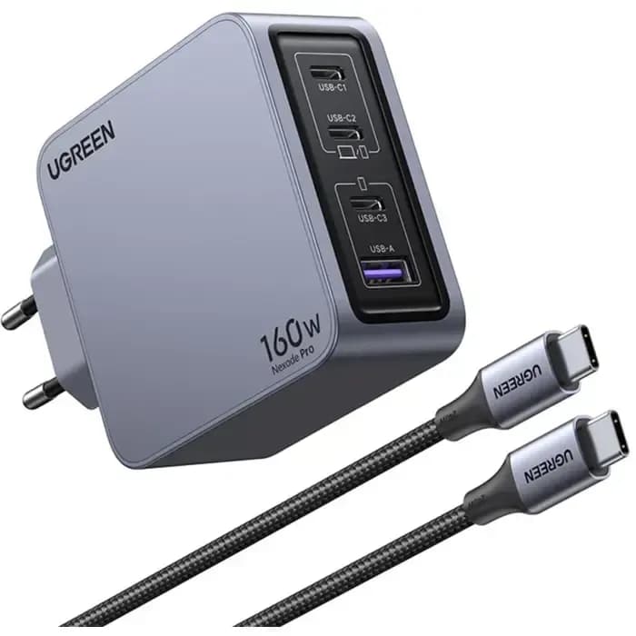 Strujni punjač Ugreen Nexode Pro 25877, 160W, USB-A, 3xUSB-C, sivi