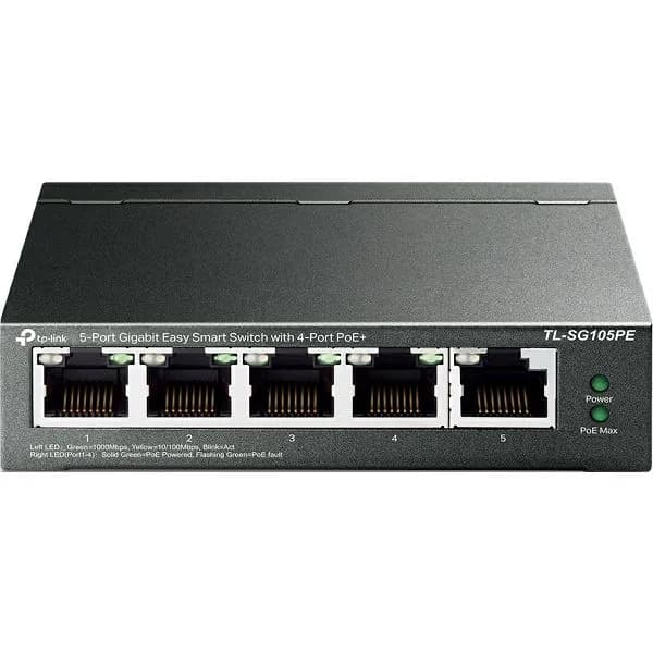 Switch TP-Link TL-SG105PE, 5 portni Gigabit, 1x10/100/1000Mbps, 4x10/100/1000Mbps PoE+ 30W, unmanaged, crni