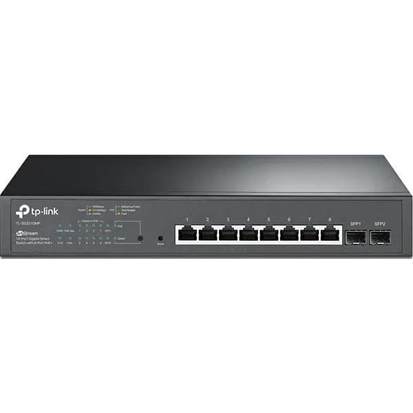 Switch TP-Link TL-SG2210MP, 8 portni Gigabit, 8x10/100/1000Mbps PoE+, 2x1Gbps SFP, smart (unmanaged), crni