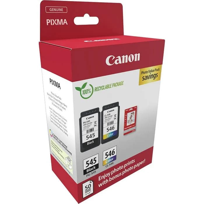 Tinta Canon PG-545 + CL-546, 8287B008, 1 Black + 1 Color (Multipack) + Foto papir Canon Photo Paper GP-501