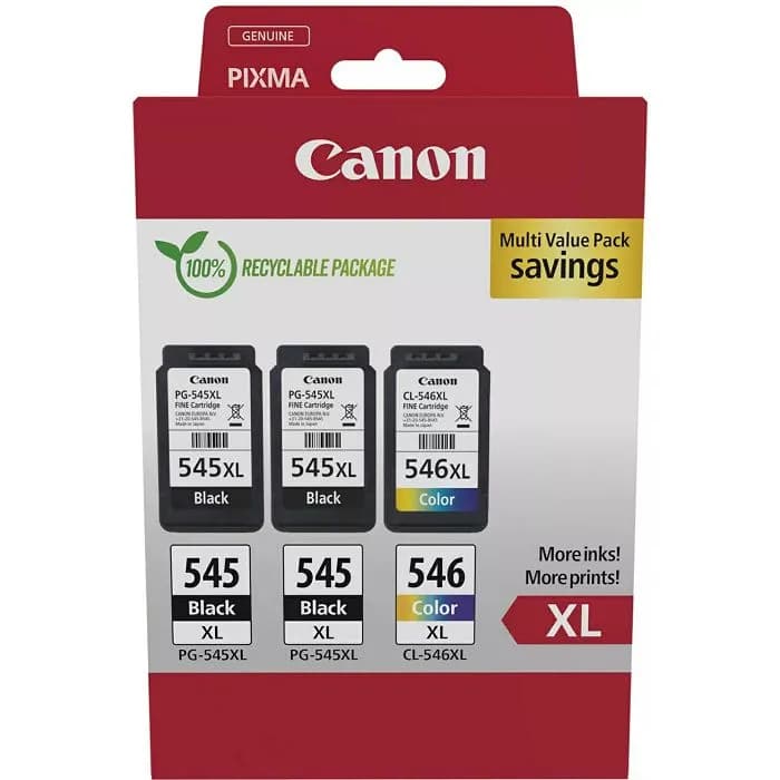 Tinta Canon PG-545XL + CL-546XL, 8286B013, 2 Black + 1 Color (Multipack)