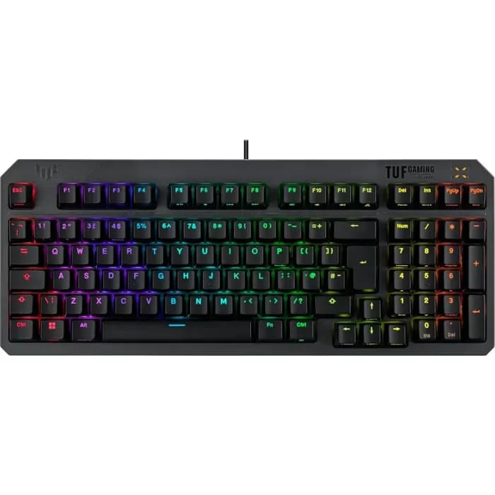 Tipkovnica Asus TUF Gaming K3 Gen II, žičana, gaming, mehanička, TUF Red Linear Optical switches, UK Layout, RGB, crna