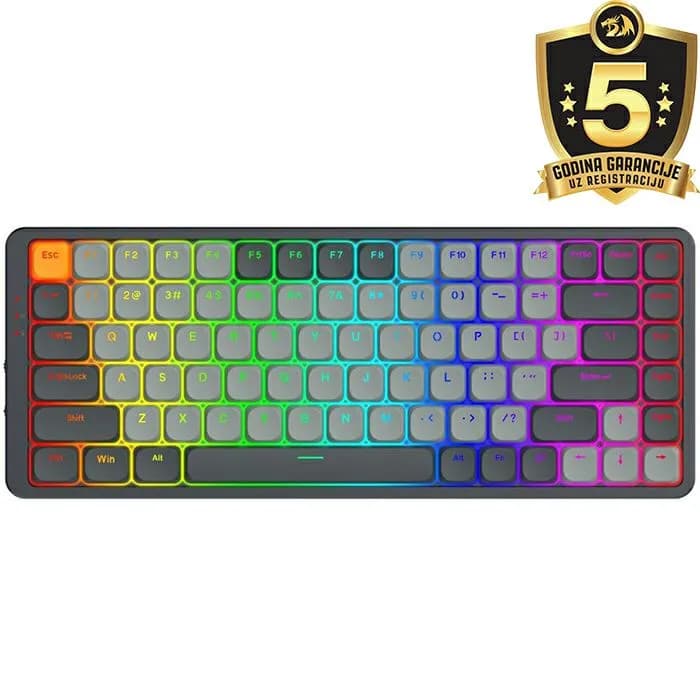 Tipkovnica Redragon Azure K652GG Pro, bežična, bluetooth, gaming, mehanička, blue switches, TKL, RGB, siva