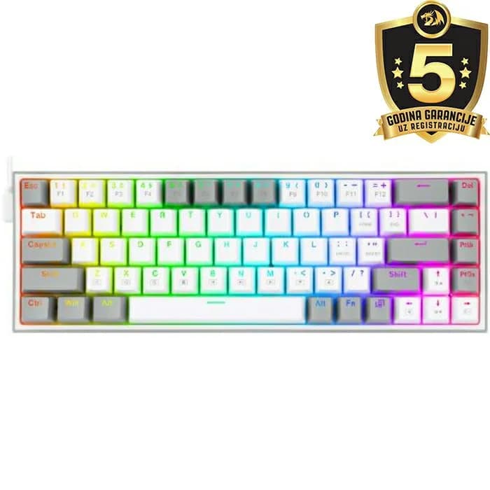 Tipkovnica Redragon Castor K631WG-RGB, žičana, gaming, mehanička, red switches, TKL, RGB, bijelo-siva