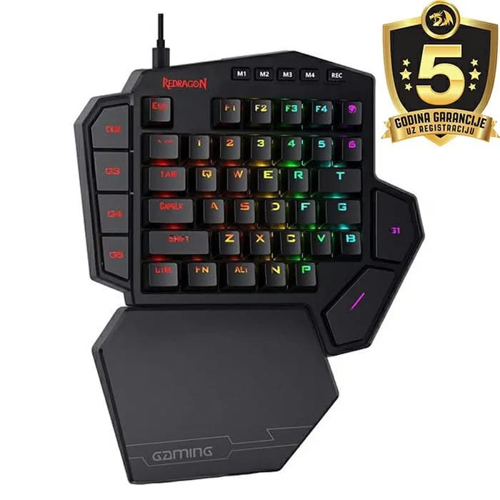 Tipkovnica Redragon Diti K585 RGB, žičana, gaming, mehanička, blue switches, RGB, crna