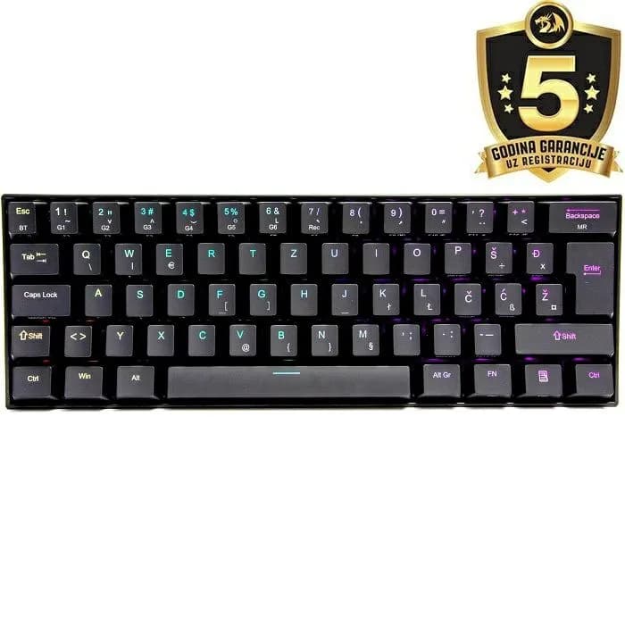 Tipkovnica Redragon Draconic K530 RGB, bežična, bluetooth, gaming, mehanička, brown switches, TKL, RGB, HR Layout, crna