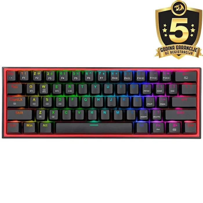 Tipkovnica Redragon Fizz Pro K616 RGB, bežična, bluetooth, gaming, mehanička, red switches, TKL, RGB, crna