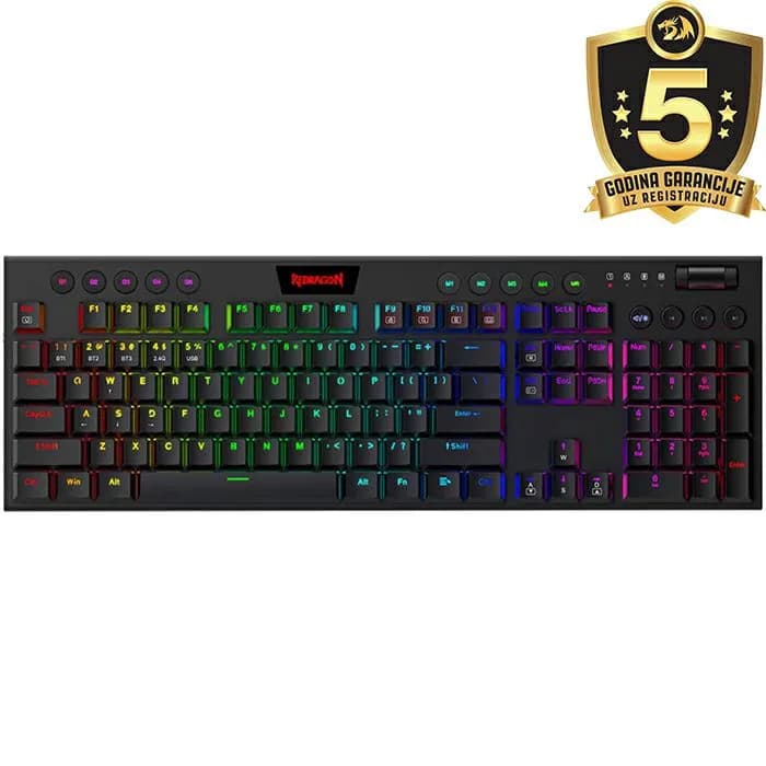 Tipkovnica Redragon Horus K618 RGB Pro, bežična, gaming, mehanička, red switches, RGB, crna