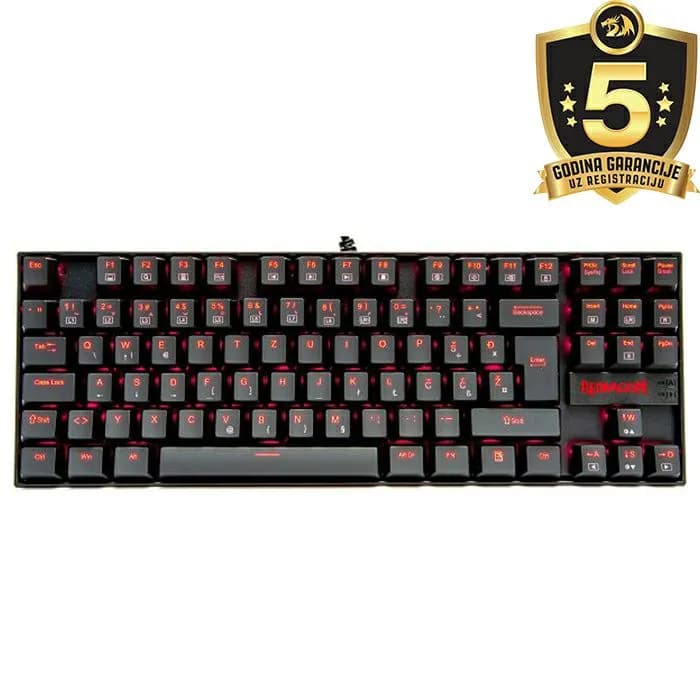 Tipkovnica Redragon Kumara 2 K552-2, žičana, gaming, mehanička, blue switches, red LED, TKL, HR Layout, crna