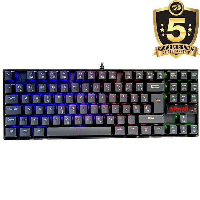 Tipkovnica Redragon Kumara K552 RGB-1, žičana, gaming, mehanička, blue switches, TKL, HR Layout, crna