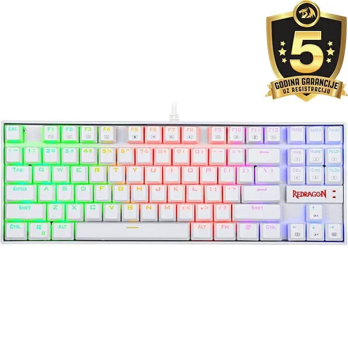 Tipkovnica Redragon Kumara K552, žičana, gaming, mehanička, red switches, TKL, LED, bijela