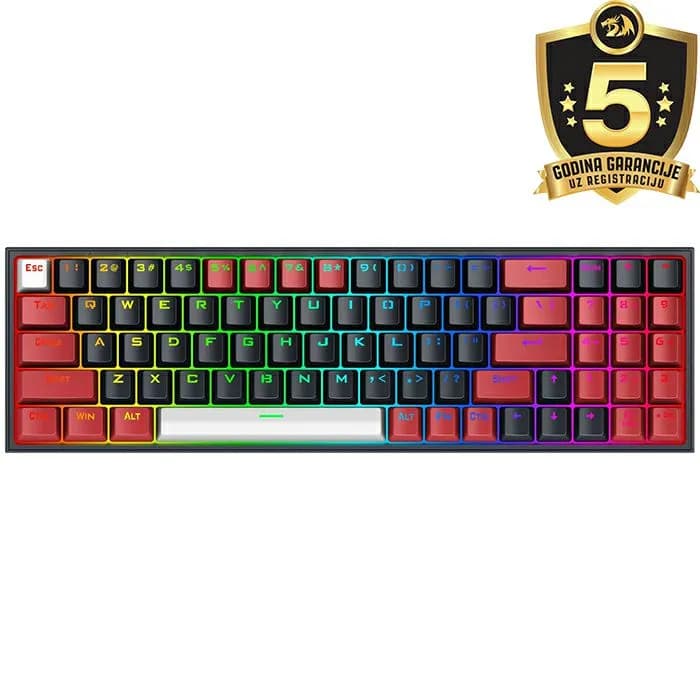 Tipkovnica Redragon Pollux K628 Pro, bežična, bluetooth, gaming, mehanička, red switches, RGB, TKL, crna